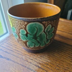 Vtg Jardiniere Planter Art Nouveau Style Green Brown B.P.F. Heffen Belgium MCM